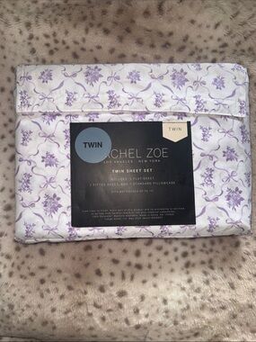 Rachel Zoe White and Lavender Floral bows Twin Sheet Set